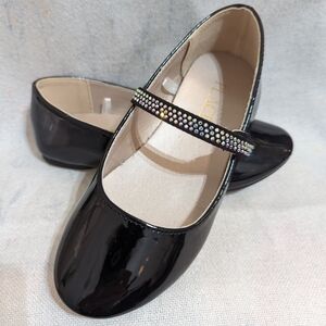 Children's Place Patent Leather Girls Shoes, Black with a Sparkly Strap, Size 11